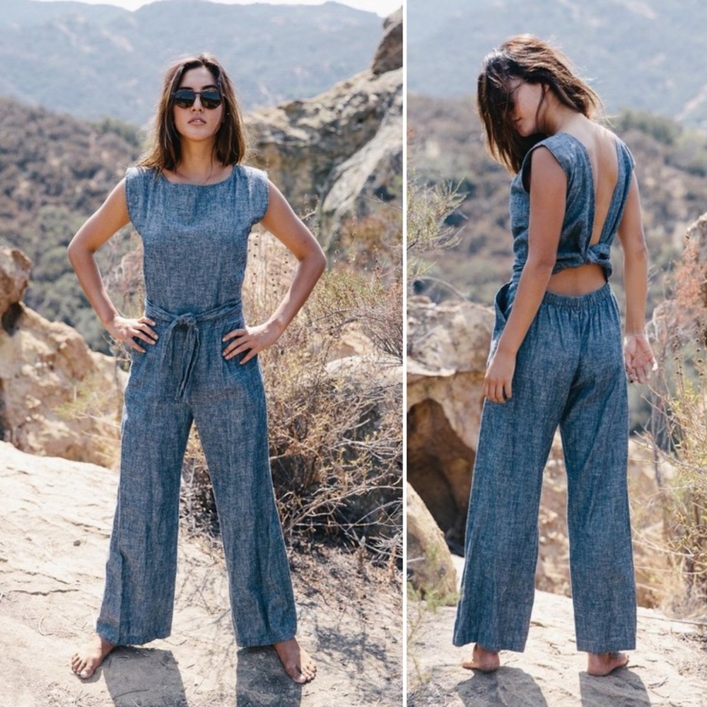 Ozma of California Chambray Wide Leg Matador Jumpsuit